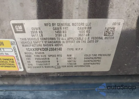 2015 GMC Acadia Sle-2 из США, поврежденный, VIN 1GKKRPKD0FJ384148